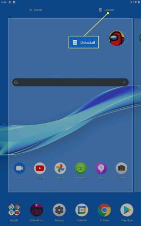 Android-tablet viser ikon valgt til fjernelse og afinstallation