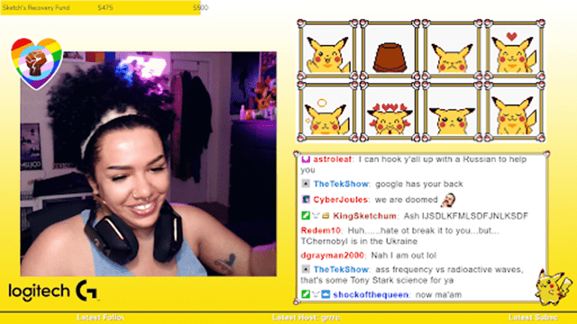 ライブストリーム中のTwitchでのKatieRobinsonPikachulita。