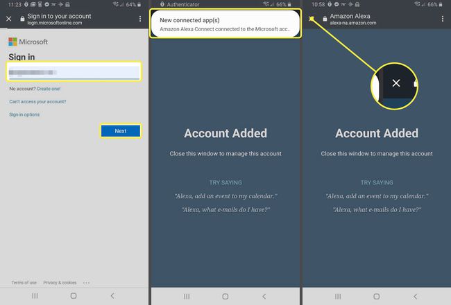 Er wordt een Microsoft-account toegevoegd aan de Alexa-app.