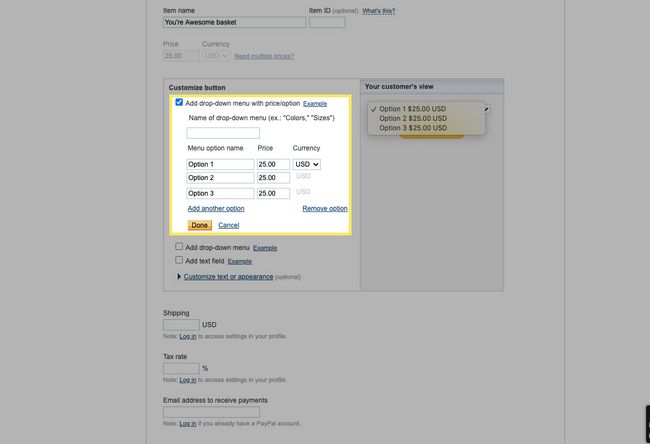 Wählen Sie Dropdown-Menü mit Preisoption hinzufügen