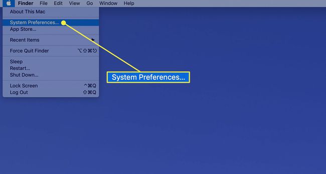 MacOS Finder ar izceltu komandu System Preferences