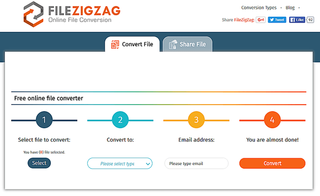 Snímek obrazovky webové stránky FileZigZag