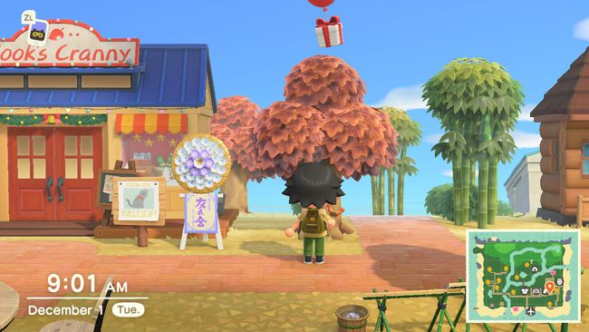 Postavička Animal Crossing s plávajúcim prítomným na obzore