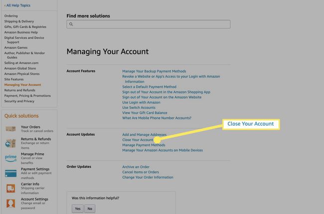 En Administrar su cuenta, junto a Actualizaciones de la cuenta, seleccione Cerrar su cuenta.