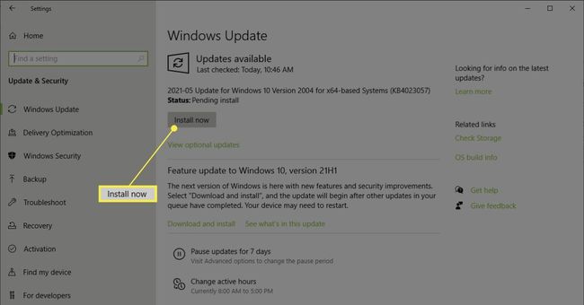 Windows Update ekranında Şimdi Yükle düğmesi