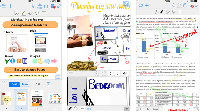 لقطة شاشة لتطبيق iPad Note Take ، MetaMoJi Note ، بواسطة شركة MetaMoJi