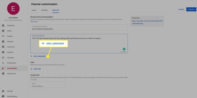Selecteer Taal toevoegen om je kanaalbeschrijving te vertalen.