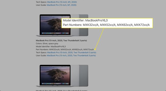 Numéros de référence pour un MacBook Pro
