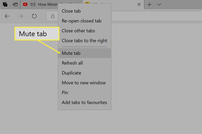 Pestaña Silenciar en el menú de Microsoft Edge