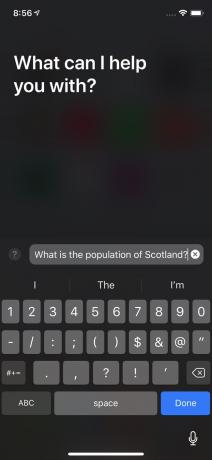 Captura de tela do uso do recurso Digitar para Siri