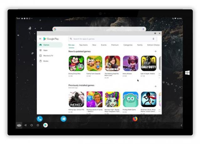 Magazin Google Play rulează în Bliss OS pe o tabletă Windows