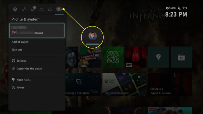 XboxOneのサイドメニューの[プロファイルとシステム]タブ