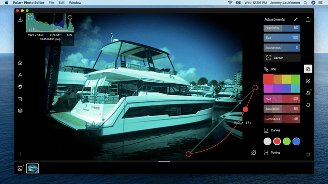 Képernyőkép a Polarr fotószerkesztőről macOS rendszeren.