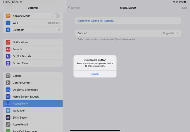 iPadのマウスボタンをカスタマイズする際の確認ポップアップのスクリーンショット