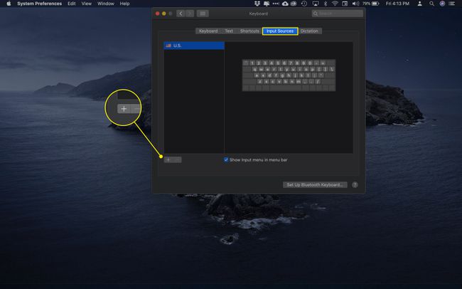 macOSキーボード設定の[入力ソース]セクションのプラス記号