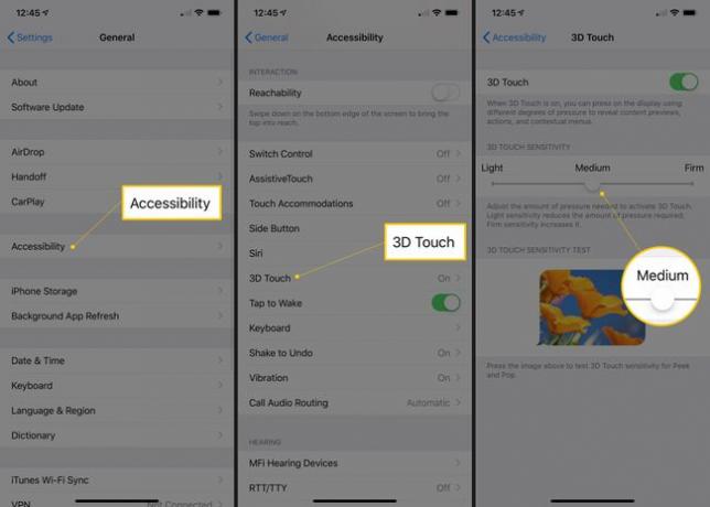Suwak Ogólne, Dostępność, 3D Touch i 3D Touch w ustawieniach iOS