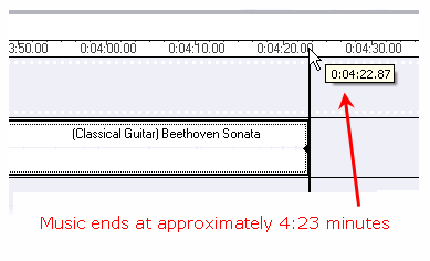 Zaman çizelgesi, Windows Movie Maker'da müziğin nerede bittiğini gösterir