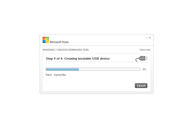 Windows 7 USBDVD indirme aracında dosyaları kopyalama durumu ekranı