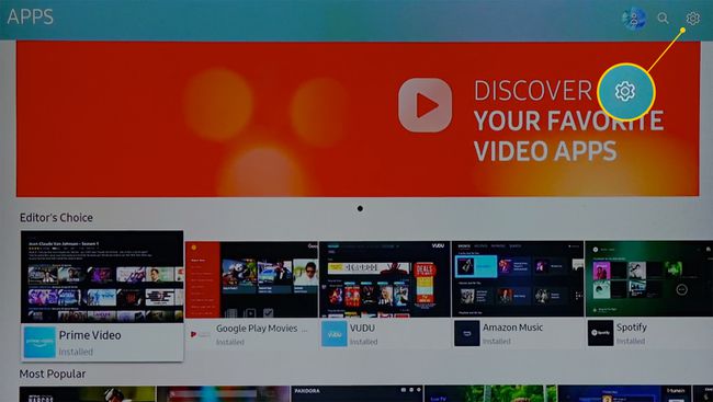 Icona Impostazioni app Samsung TV nell'angolo in alto a destra