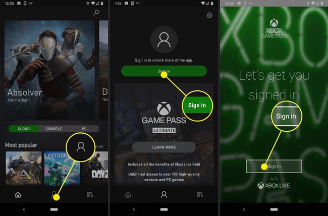 Ekraanipildid Xbox Gamepassiga voogesitamiseks sisselogimisest