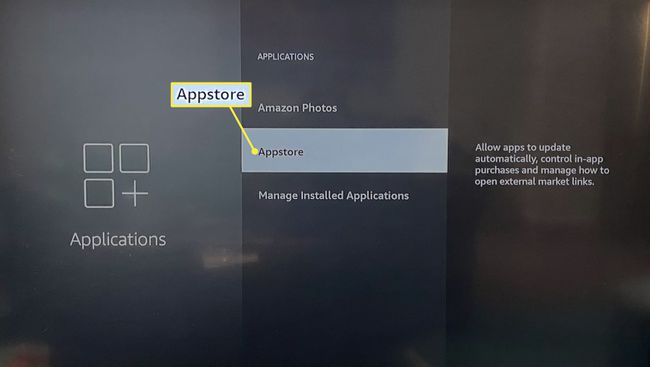 Appstore a Fire TV Alkalmazások menüjében
