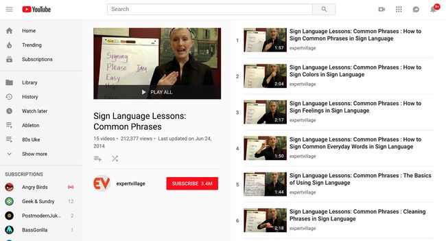 Lecciones de lenguaje de señas de Expert Village en YouTube