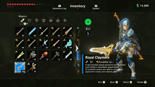 Link menggunakan Royal Claymore di Zelda BOTW