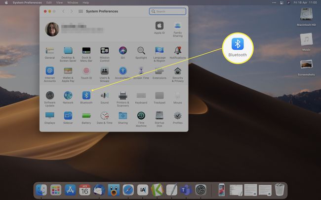 Bluetooth가 강조 표시된 MacOS 시스템 환경설정