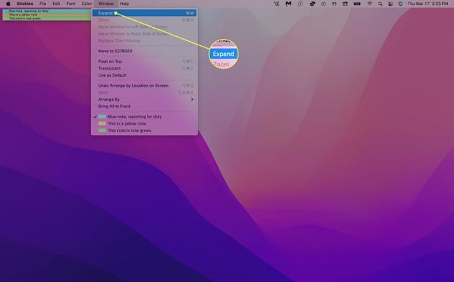 توسيع ملاحظة مطوية في Mac Stickies.