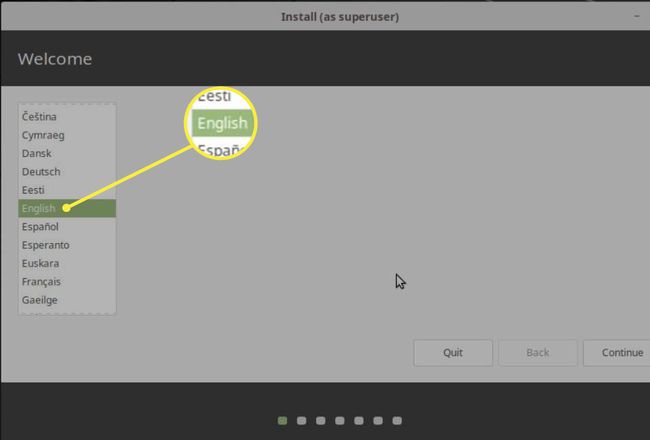 Выбор языка установщика Linux Mint