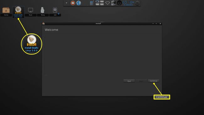 Выделена кнопка «Установить Bodhi Linux» и кнопка «Продолжить».