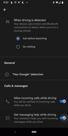 Permiteți apelurile primite în timp ce conduceți și Obțineți ajutor pentru mesaje în timp ce conduceți este activată.