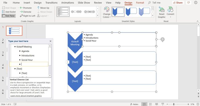 Екранна снимка, показваща как да добавите текст към графика на SmartArt в PowerPoint