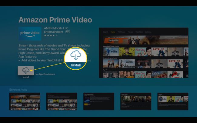 ติดตั้งไอคอนในหน้าจอคำอธิบายแอป Amazon Prime Video บน Apple TV