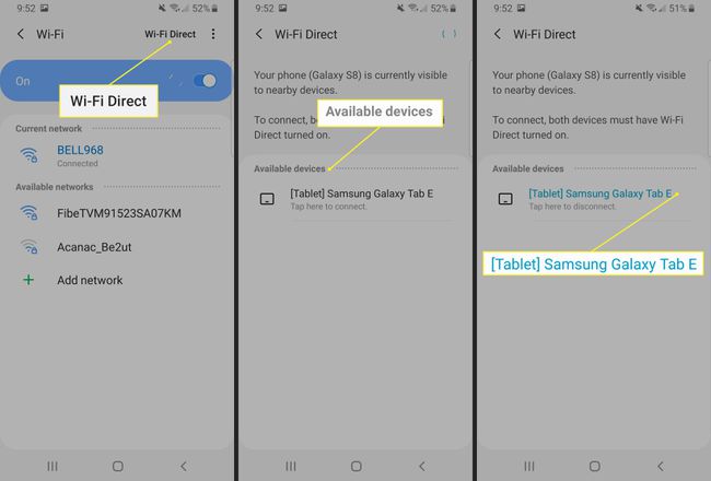 Conexión Wi-Fi Direct a una tableta Samsung