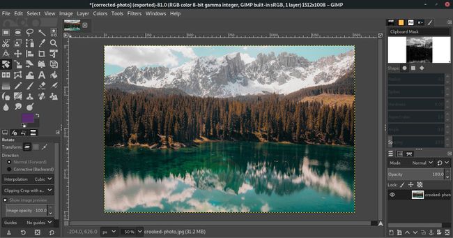 GIMP fotoğrafı yatay olarak düzeltildi