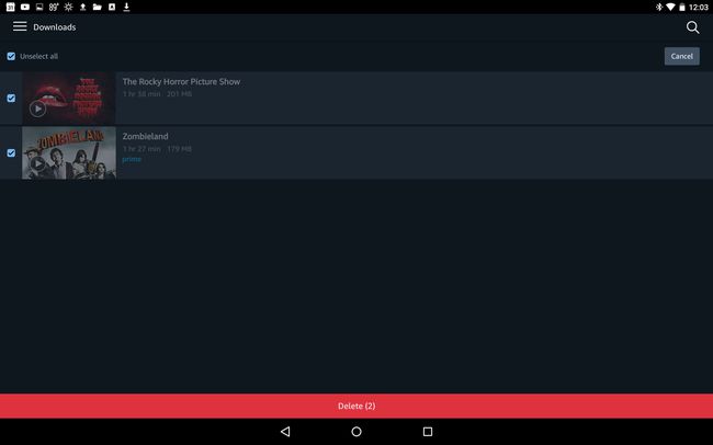 Selectând ștergerea în selecția în bloc a filmului în Amazon Prime Video
