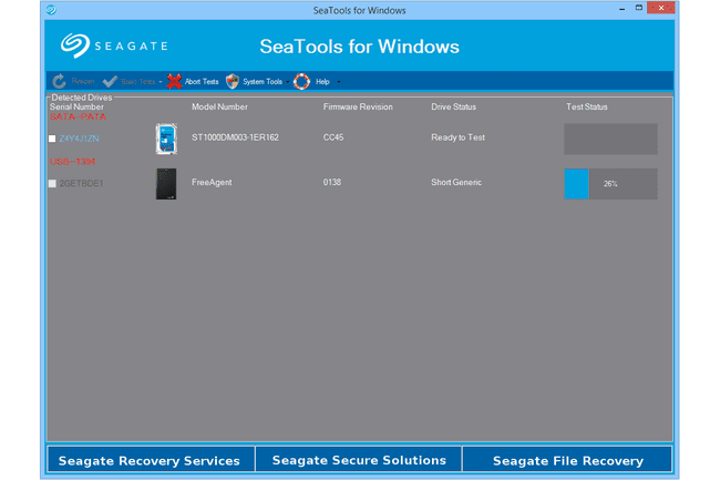 „Seagate SeaTools“, skirta „Windows“, sistemoje „Windows 8“.