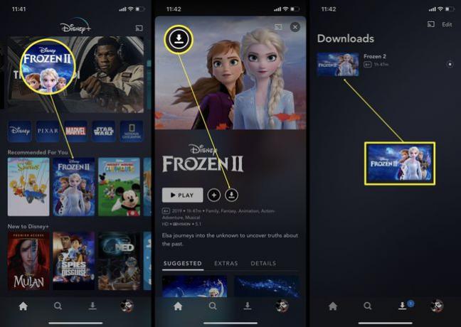 Steg som behövs i Disney+-appen för att ladda ner en film för offlinevisning