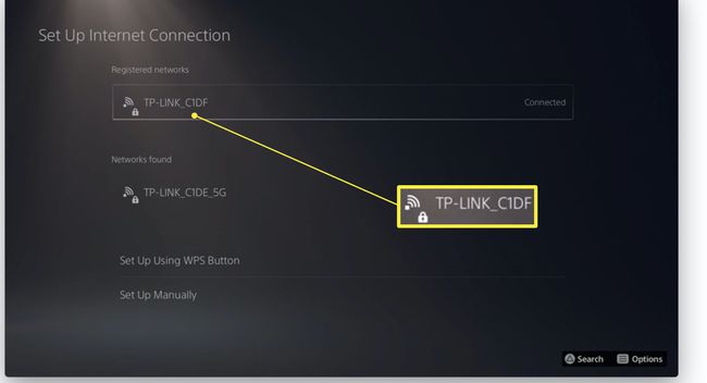 Ρυθμίσεις PlayStation 5 με επισημασμένο το Setup Connection Network Name