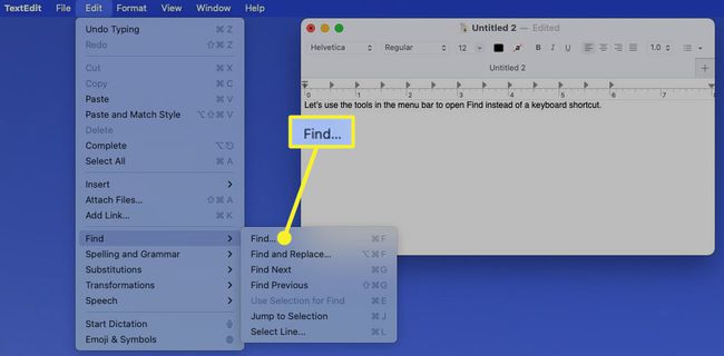 ابحث في قائمة " تحرير" لـ TextEdit على جهاز Mac