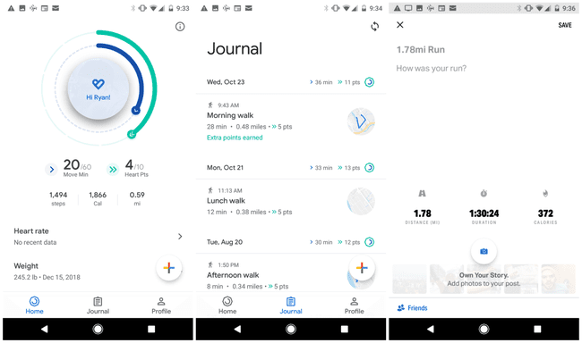 Bildschirme der Google Fit-App