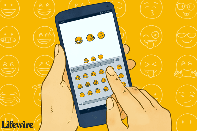 Ilustrație cu cineva care trimite mesaje cu o tastatură emoji