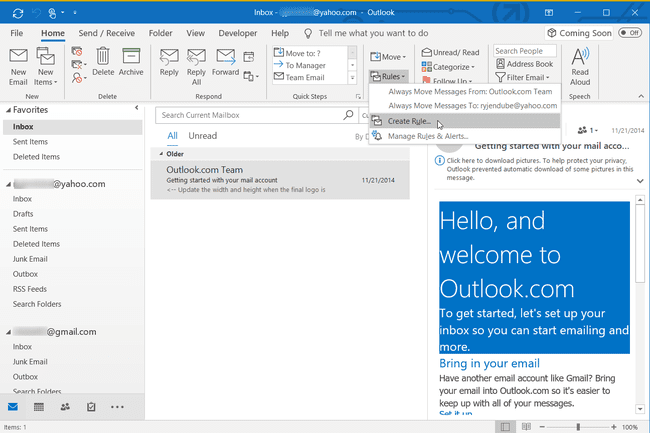 Skærmbillede af oprettelse af en regel i desktop Outlook