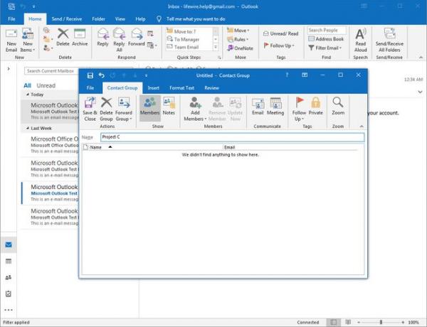 Outlook 2016 kontaktirühma nime väli