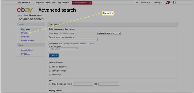 판매자별이 강조 표시된 eBay 고급 검색