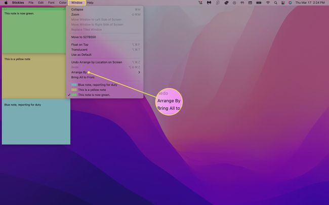 تحديد خيارات ترتيب الملاحظات في Mac Stickies.