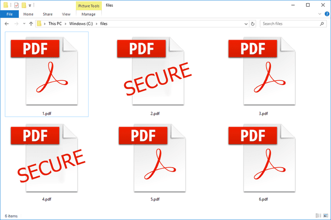 Esimerkki salasanalla suojatuista PDF-tiedostoista Windows 10:ssä