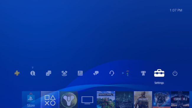 Selecione Configurações na parte superior do menu inicial do PS4.