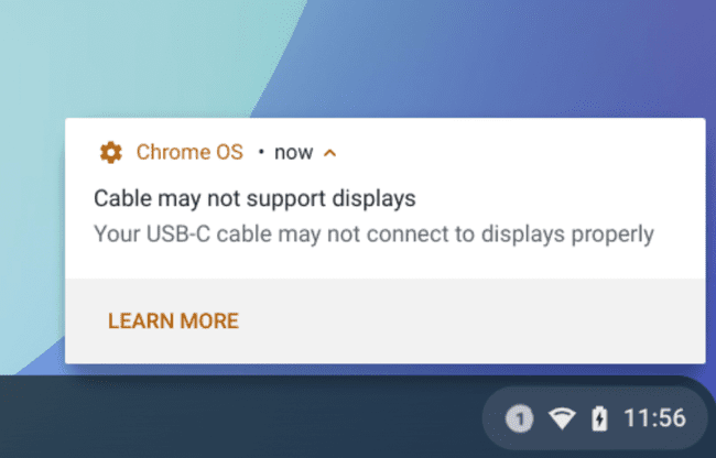 Chromebookケーブルディスプレイの通知
